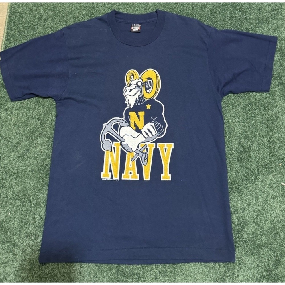 Vintage US NAVY Bill the GOAT Graphic Print 80s  T-Shirt Sz Adult Large